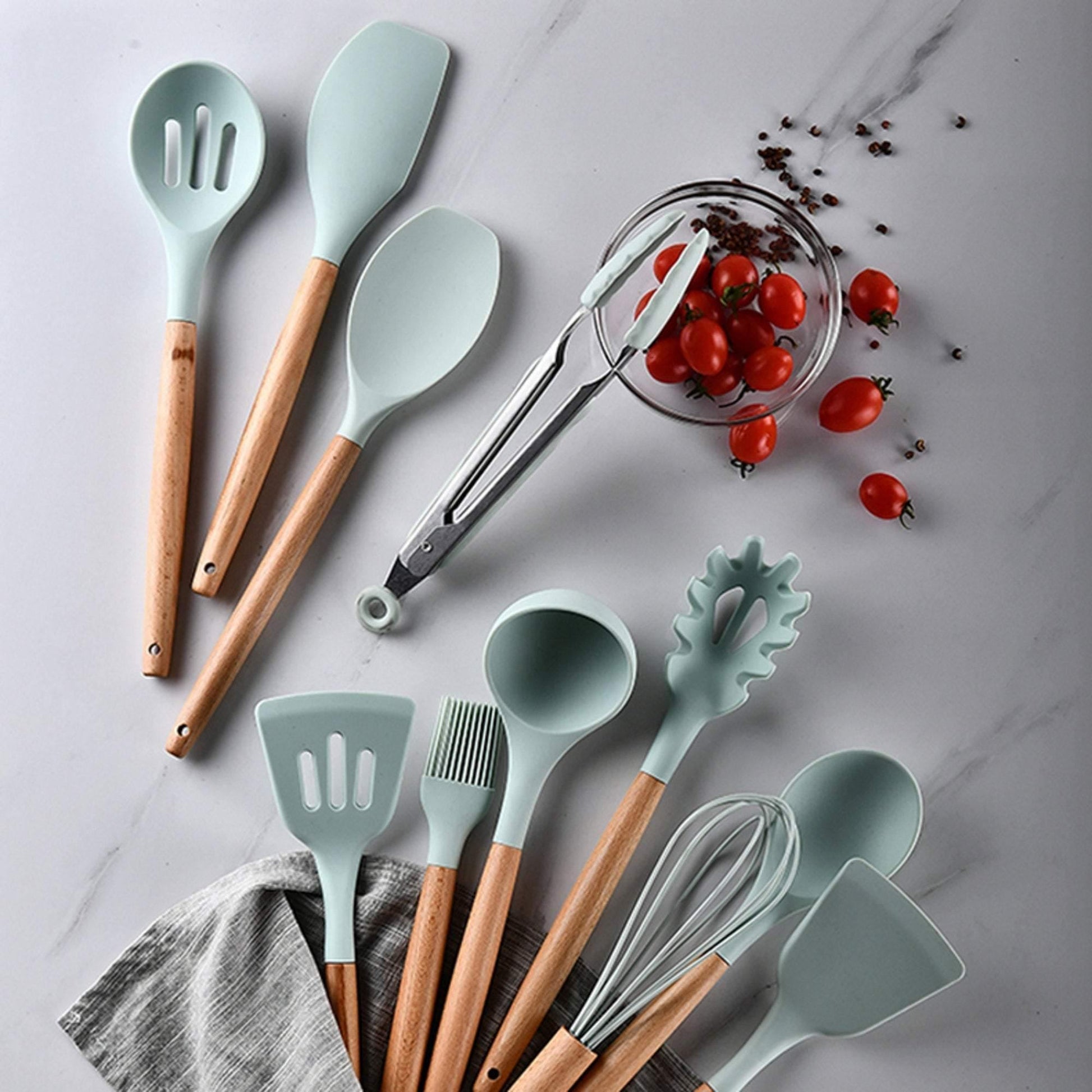 Silicone Kitchen Utensils Set | Silicone & Wood | 12 pcs