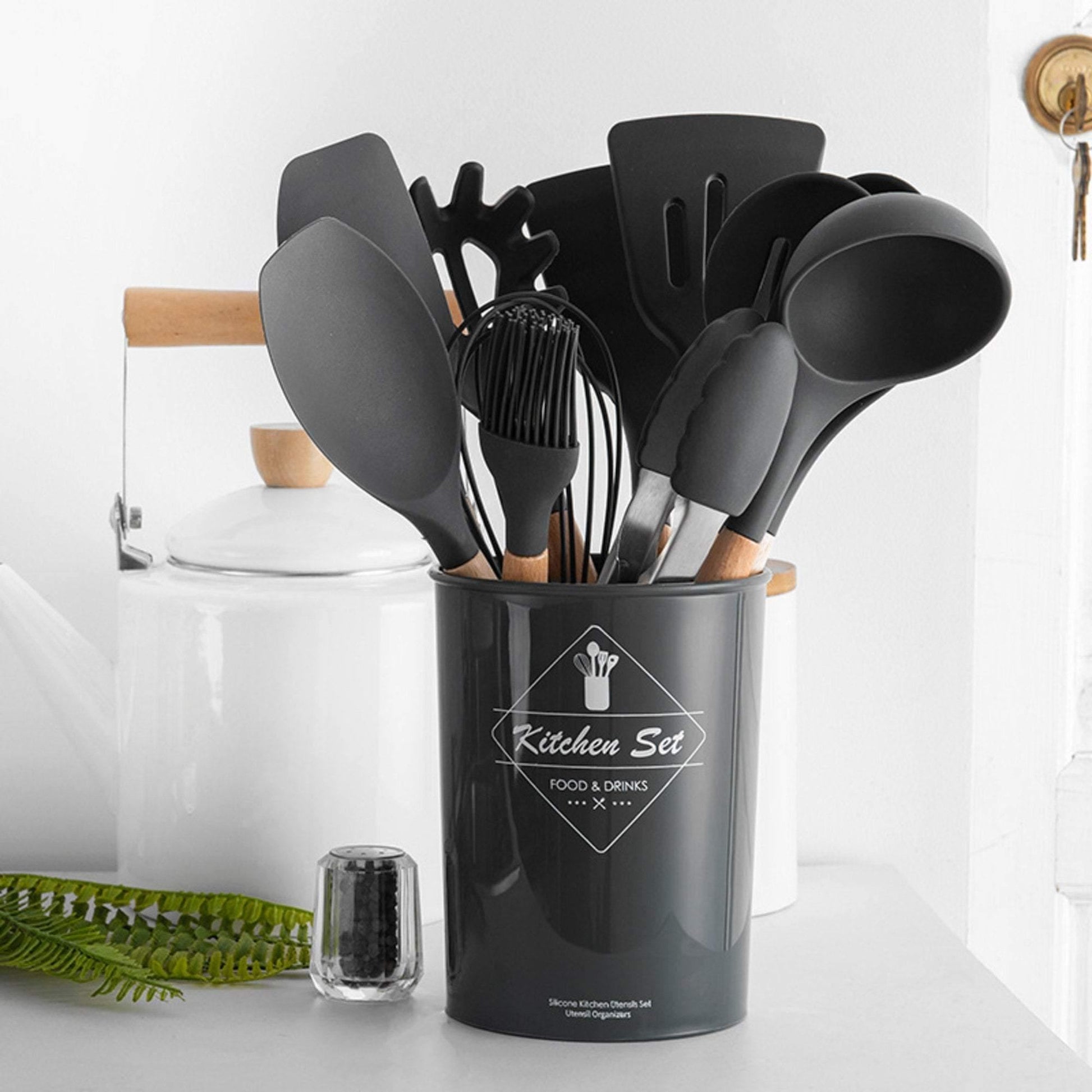 Silicone Kitchen Utensils Set | Silicone & Wood | 12 pcs