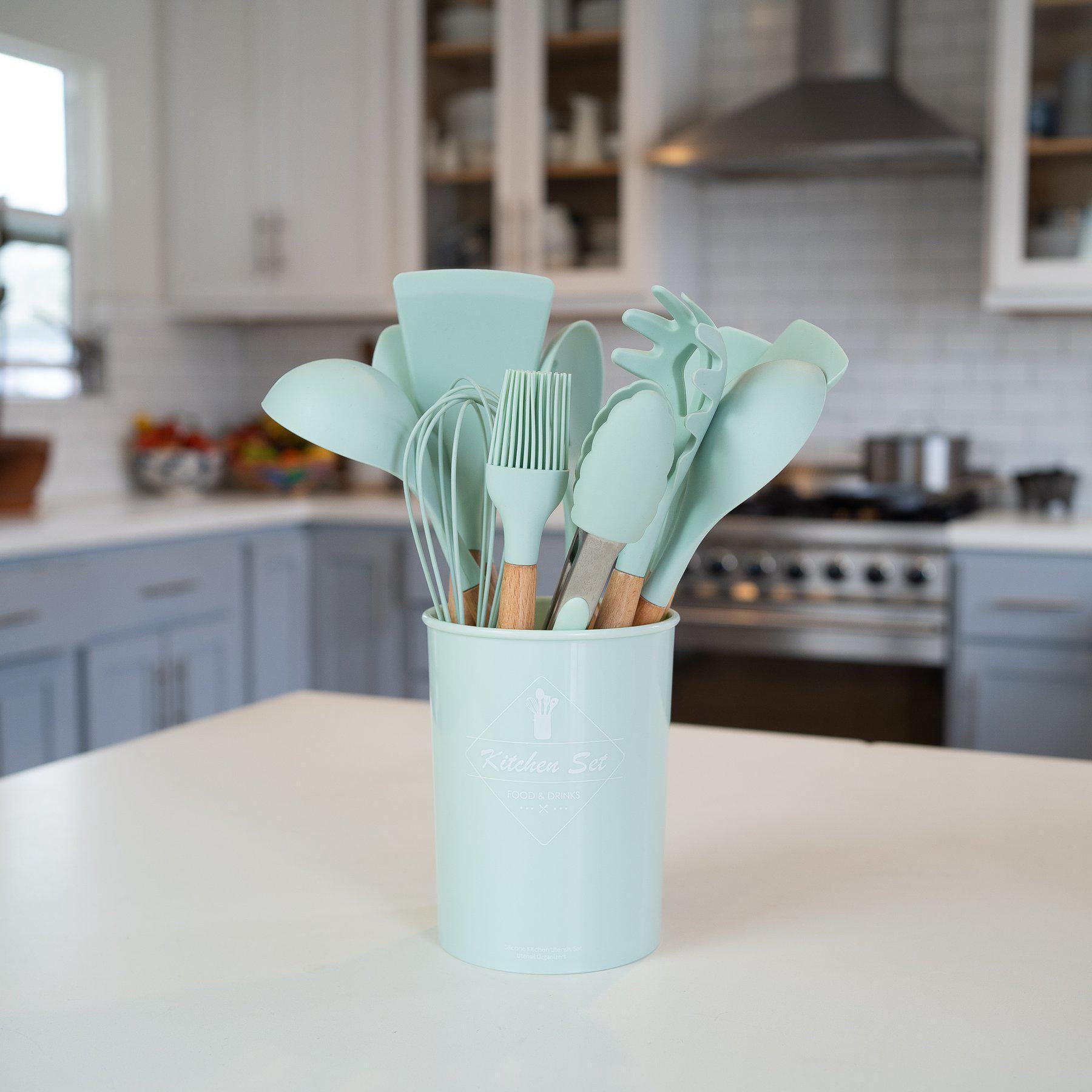 Silicone Kitchen Utensils Set | Silicone & Wood | 12 pcs