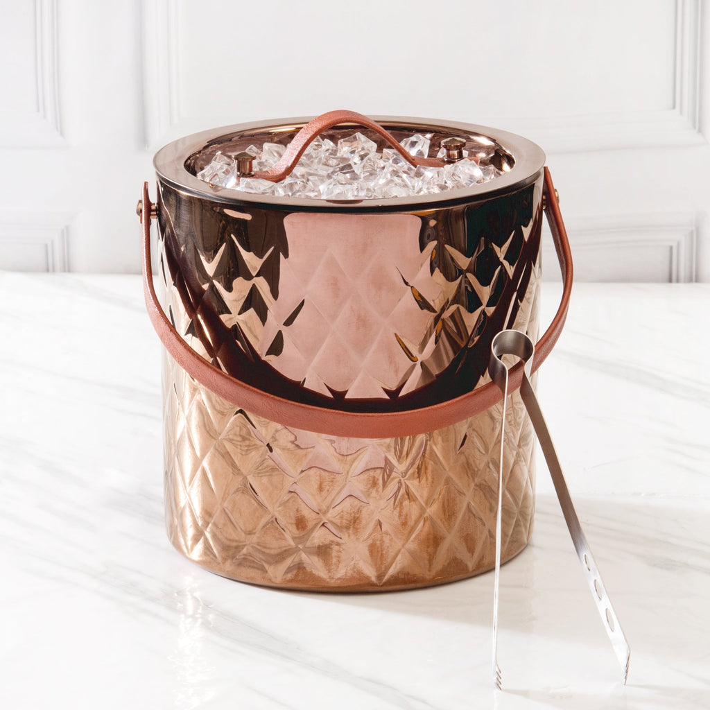 Ice Bucket with Tong | Leather Handle | Silver, Gold & Rose Gold