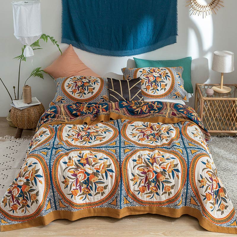 Cotton Double-Sided Quilt | Floral Print | Full/Queen/King Sizes