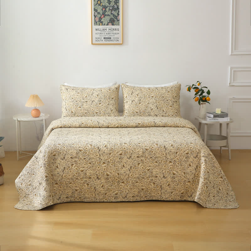 Organic Cotton Quilted Bedding Set | Floral Pattern | Full/Queen/King Options