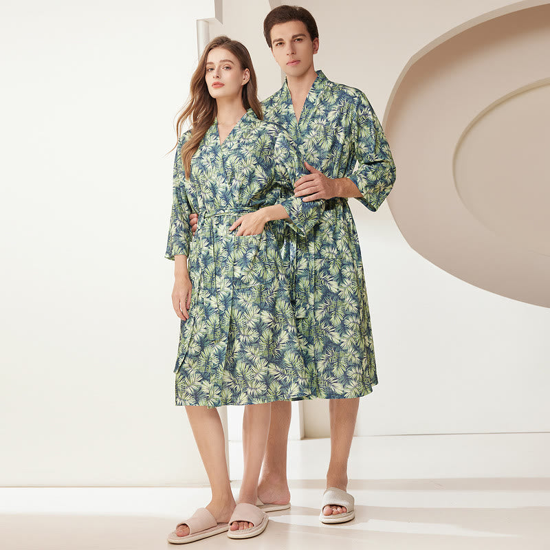Palm Leaves Bathrobe | Absorbent Polyester | Loose-Fit Design