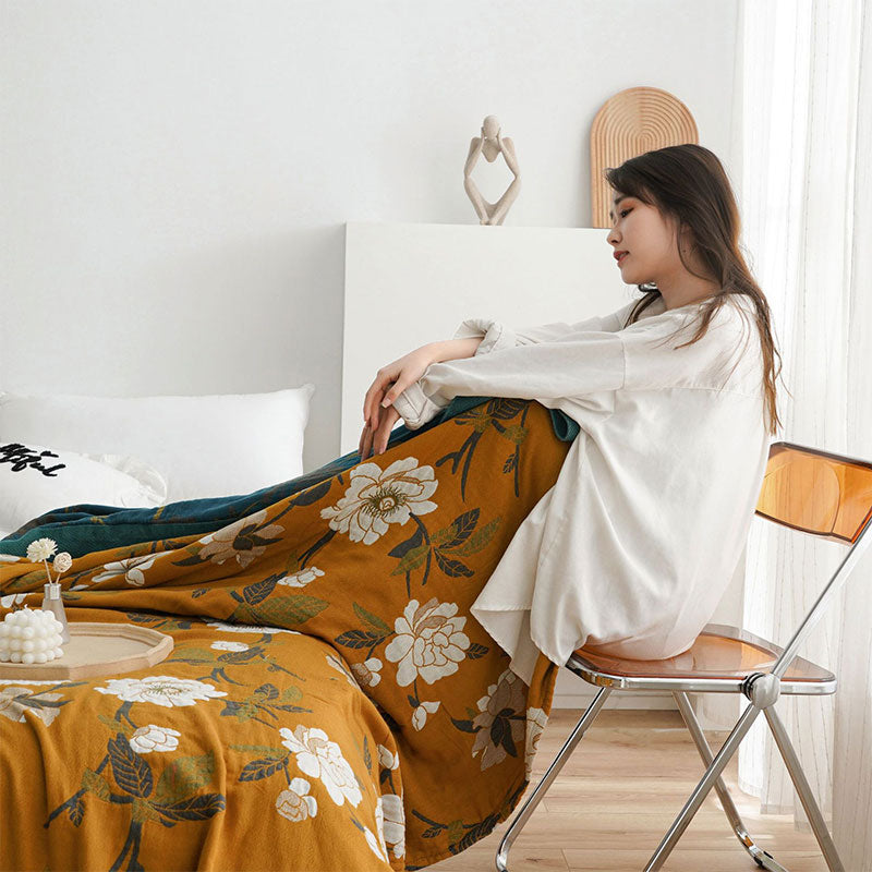 Boho Yellow Flower Cotton Quilt | Reversible Design | Available in Full, Queen, King Sizes