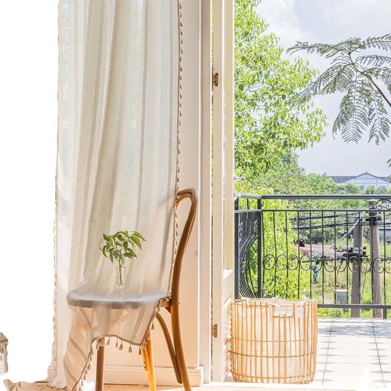 Bohemian Semi-Blackout Curtain | Soft Polyester with Tassels | 55"W x 63"-118"L
