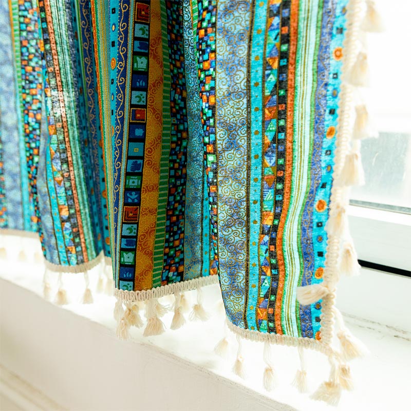Plaid Tier Curtain | Cotton Linen | Colorful
