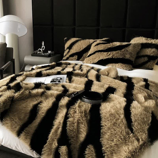 Zebra Print Blanket | Faux Fur Polyester | 39" x 63"
