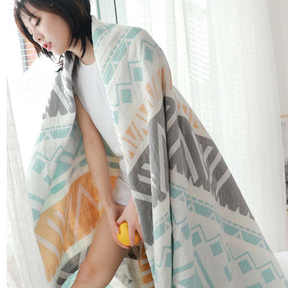 Lightweight Colorblock Cotton Bed Blanket | Soft & Cozy | Full/Queen Size