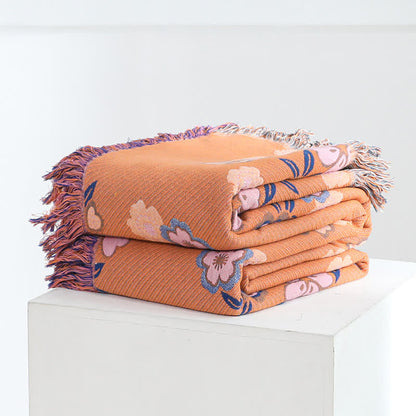 Blooming Flowers Soft Tassel Blanket | Pure Cotton | Full Size 59"W x 79"L