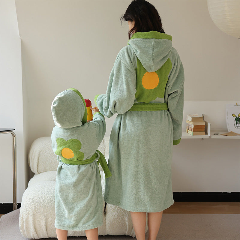 Flower Colorblock Hooded Bathrobe | Soft Cotton Fabric | Kids & Adults Sizes