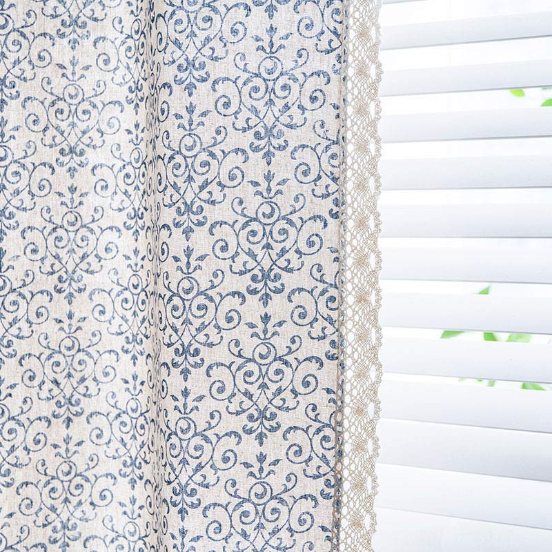 Boho Semi-Blackout Curtain | Cotton Blend | Blue Pattern