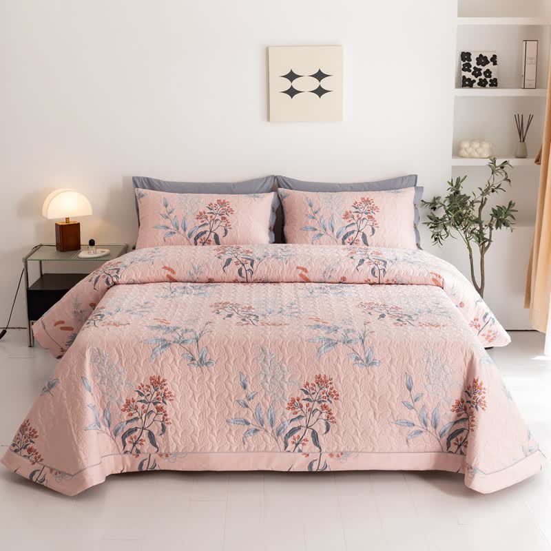 Floral Quilted Bedding Set | 100% Organic Cotton | Queen Size, 2 Pillowcases