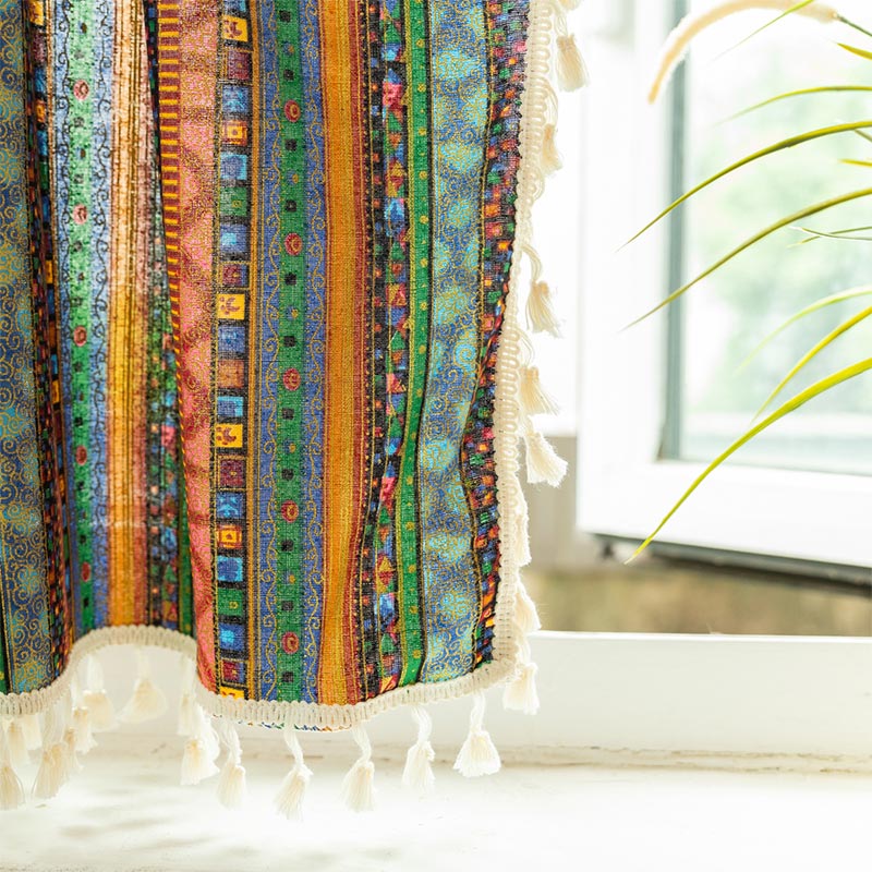 Plaid Tier Curtain | Cotton Linen | Colorful