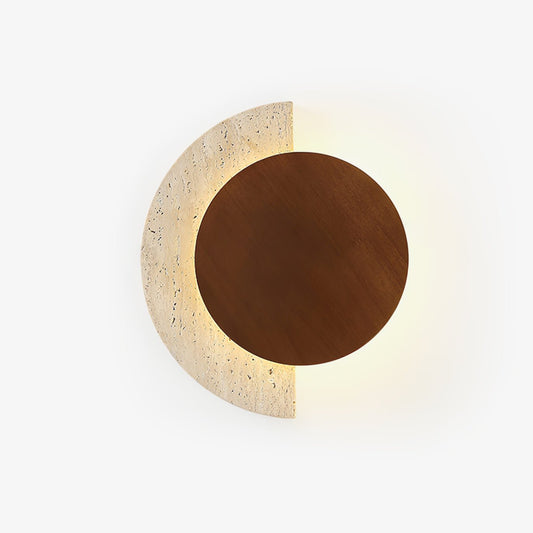 Crescent Halo Wall Sconce | Yellow Travertine & Wood | Various Sizes