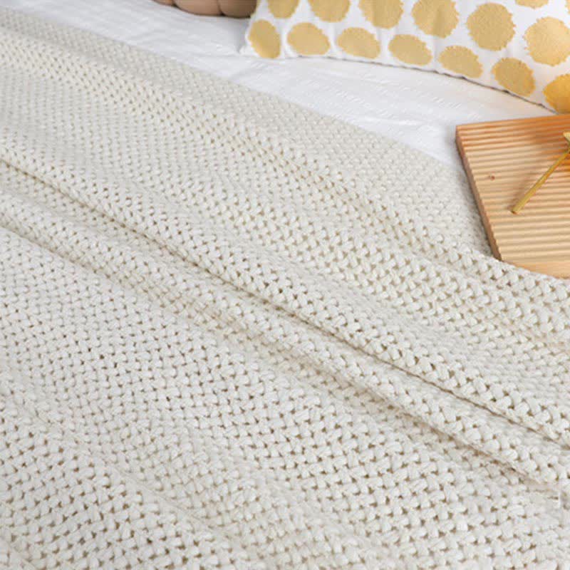 Knit Tassel Blanket | Soft Acrylic Fiber | Solid Color