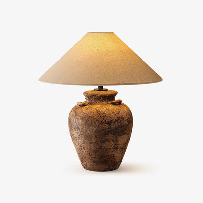 Vintage Terracotta Vase Table Lamp | Weathered Ceramic & Beige Shade | 45cm Diameter