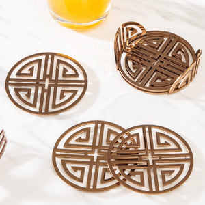 Steel Coaster Set | Elegant Round Design | Set of 4 with Stand