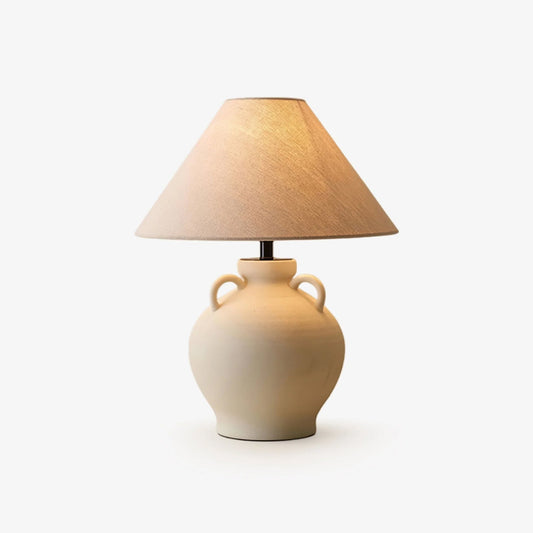 Terracotta Table Lamp | Ceramic Base with Linen Shade | 40cm Diameter
