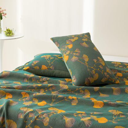 Ginkgo Leaf Reversible Quilt | Jacquard Cotton | Available in Multiple Sizes