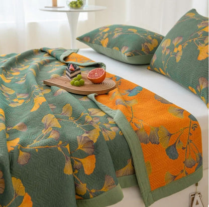 Ginkgo Leaf Reversible Quilt | Jacquard Cotton | Available in Multiple Sizes