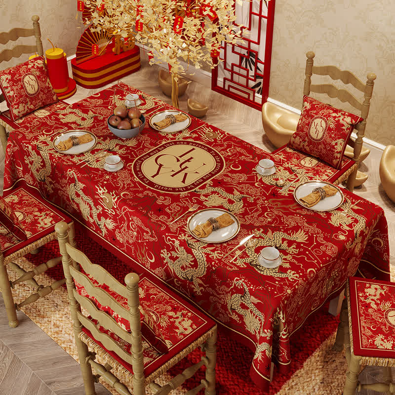 Dragon Print Tablecloth | Chenille Fabric | Various Sizes