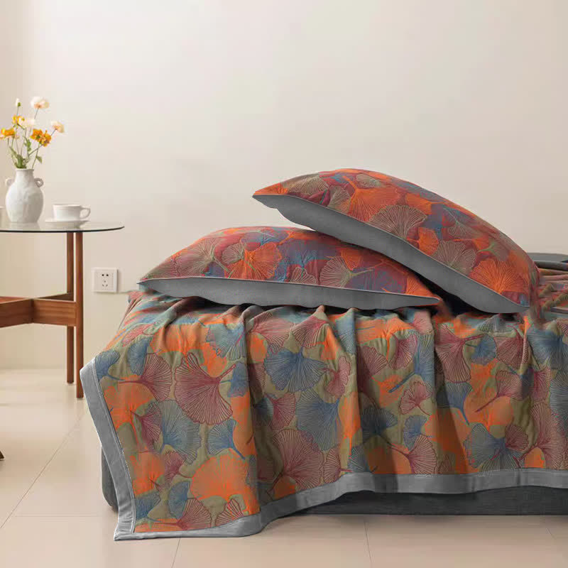 Ginkgo Leaf Quilt | 100% Organic Cotton Gauze | Full, Queen, Cal King, King Sizes