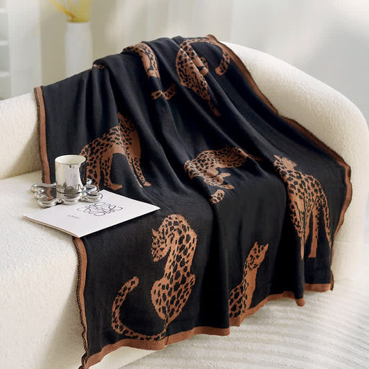 Retro Leopard Knitted Blanket | Premium Polyester | Multiple Sizes Available