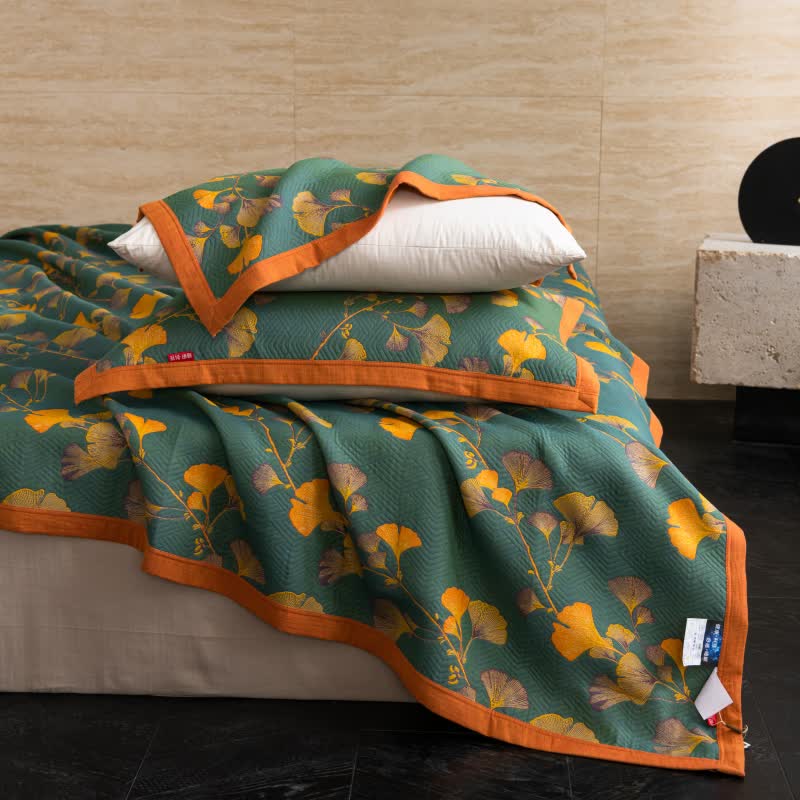 Cotton Gauze Quilt | Ginkgo Leaf Design | Available in Full, Queen, King Sizes