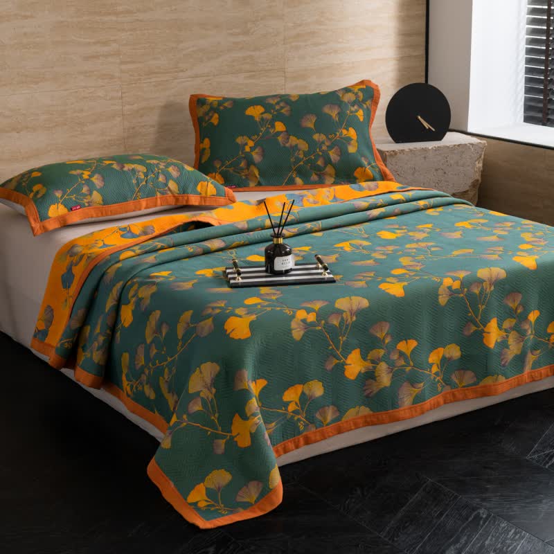 Cotton Gauze Quilt | Ginkgo Leaf Design | Available in Full, Queen, King Sizes