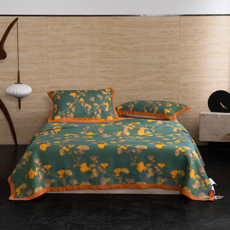 Cotton Gauze Quilt | Ginkgo Leaf Design | Available in Full, Queen, King Sizes