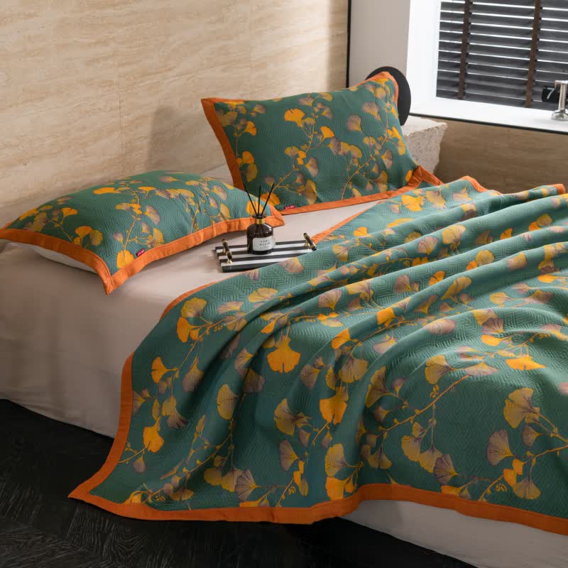 Cotton Gauze Quilt | Ginkgo Leaf Design | Available in Full, Queen, King Sizes