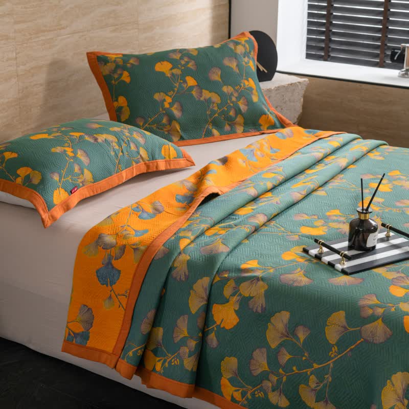 Cotton Gauze Quilt | Ginkgo Leaf Design | Available in Full, Queen, King Sizes