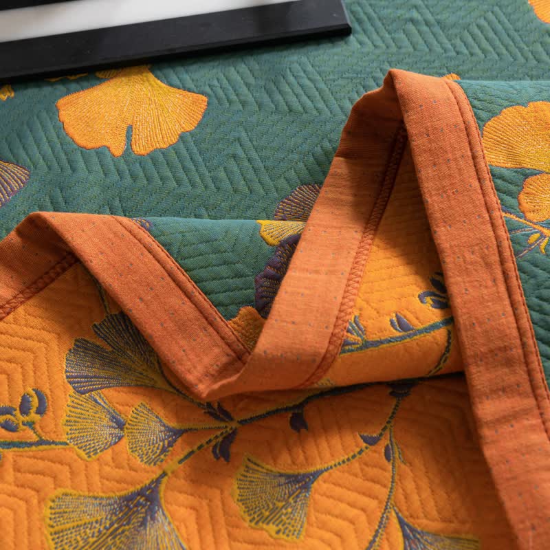 Cotton Gauze Quilt | Ginkgo Leaf Design | Available in Full, Queen, King Sizes
