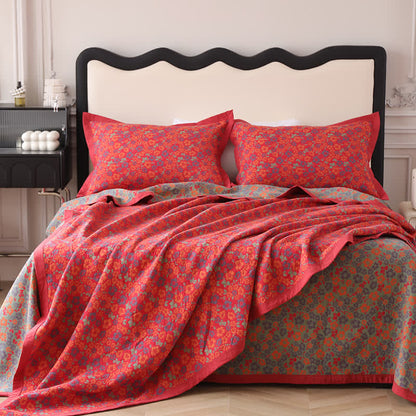 Floral Jacquard Cotton Quilt | Reversible Design | Full/Queen/King Sizes