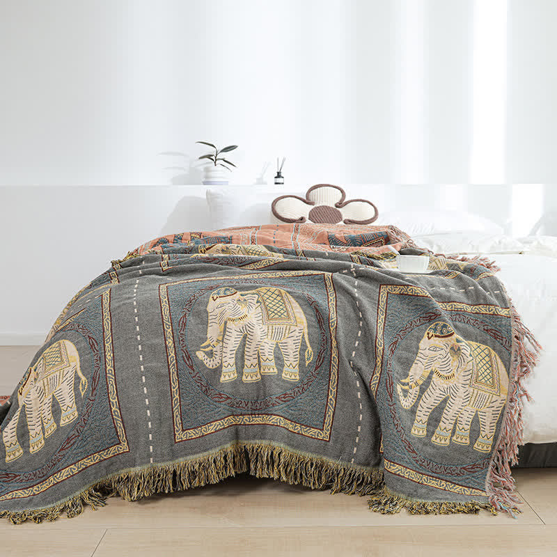 Bohemian Elephant Quilt | 100% Organic Cotton | Full & Queen Sizes