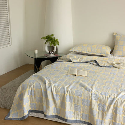 Cotton Gauze Quilt Set | Floral Print | Queen Size with 2 Pillowcases