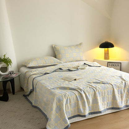 Cotton Gauze Quilt Set | Floral Print | Queen Size with 2 Pillowcases