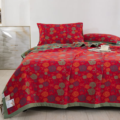 Elegant Rose Cotton Gauze Quilt Set | 100% Organic Cotton | Includes 1 Quilt + 2 Pillowcases