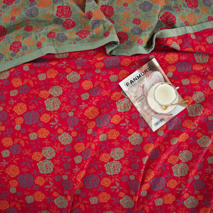 Elegant Rose Cotton Gauze Quilt Set | 100% Organic Cotton | Includes 1 Quilt + 2 Pillowcases