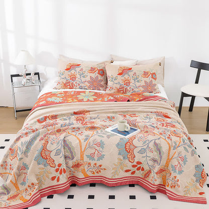 Rustic Floral Cotton Quilt Set | 100% Organic Cotton | King Size with 2 Pillowcases