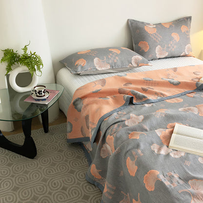 Ginkgo Leaf Quilt | 100% Organic Cotton | Reversible, Three Layers