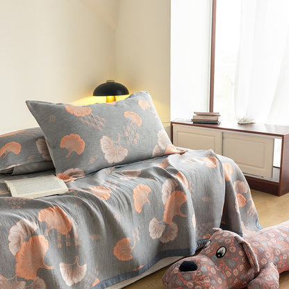 Ginkgo Leaf Quilt | 100% Organic Cotton | Reversible, Three Layers