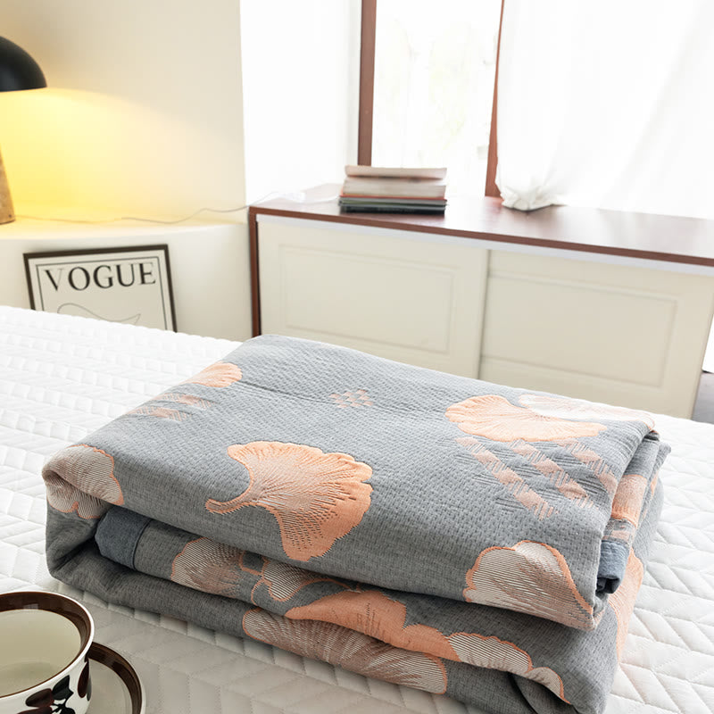Ginkgo Leaf Quilt | 100% Organic Cotton | Reversible, Three Layers