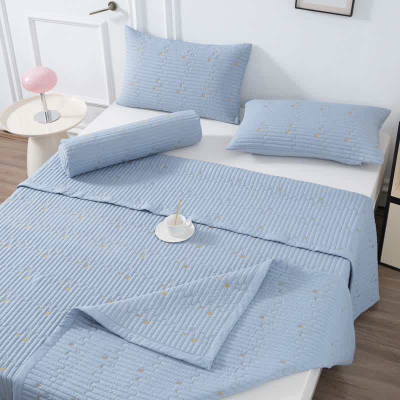 Moon & Star Quilt Set | Premium Polyester | Queen Size, 2 Pillowcases