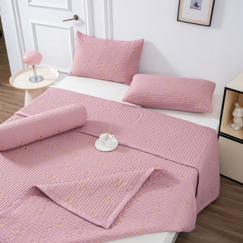Moon & Star Quilt Set | Premium Polyester | Queen Size, 2 Pillowcases