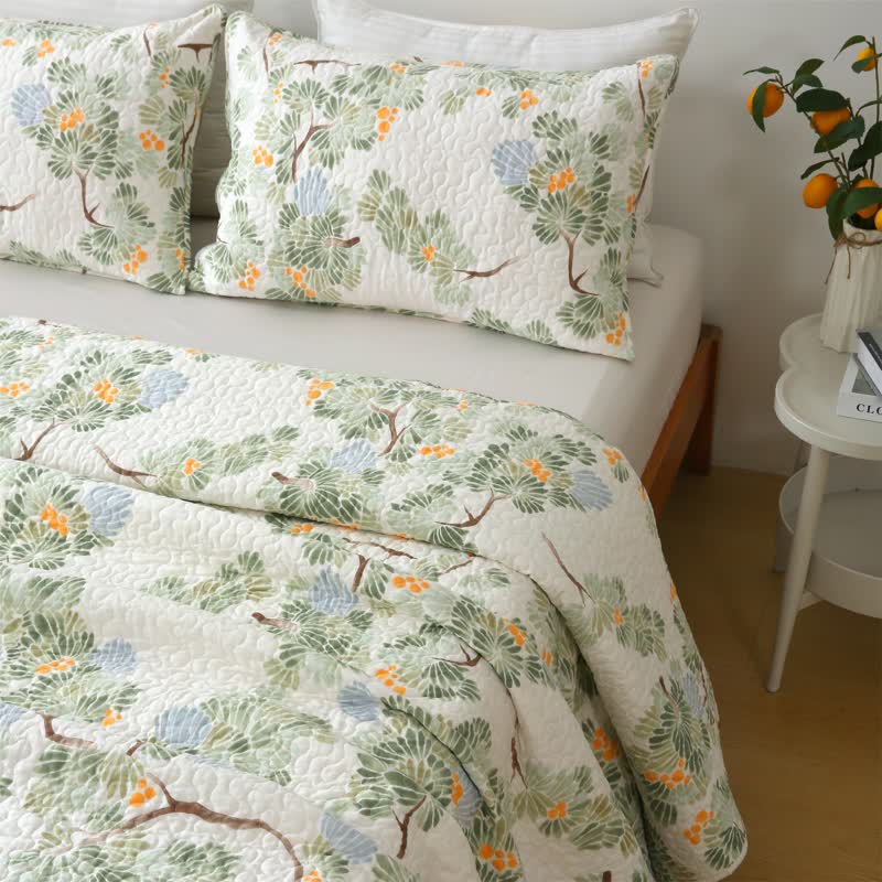 Pure Cotton Rustic Tree Quilted Bedding | 100% Organic Cotton | Full/Queen/King Options