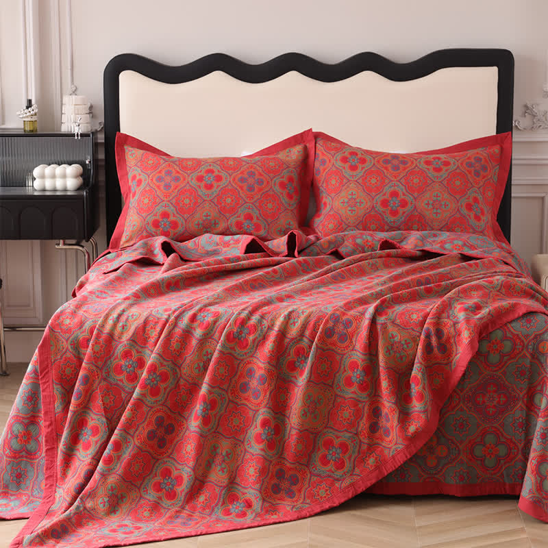 Cotton Quilt | Reversible Embroidered Petal Flower Pattern | Full, Queen, King Sizes
