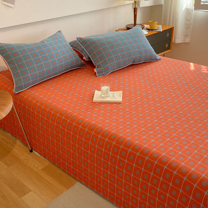Cotton Gauze Plaid Bedding Set | 100% Organic Cotton | Twin Coverlet with Pillowcases