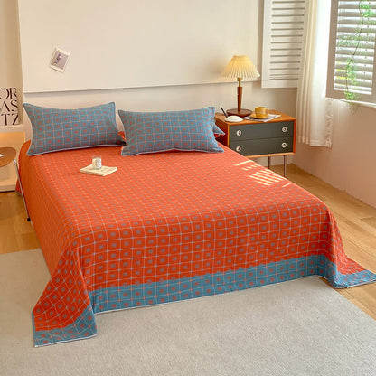 Cotton Gauze Plaid Bedding Set | 100% Organic Cotton | Twin Coverlet with Pillowcases