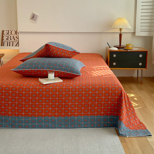 Cotton Gauze Plaid Bedding Set | 100% Organic Cotton | Twin Coverlet with Pillowcases